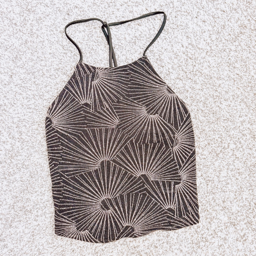 Olive Tree Women's Black Gold Halter Tank Top Size S